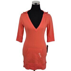 Vtg Y2K NWT Energie Hooded Bodycon Mini Dress Tunic | 90s Coquette Indie Sleaze